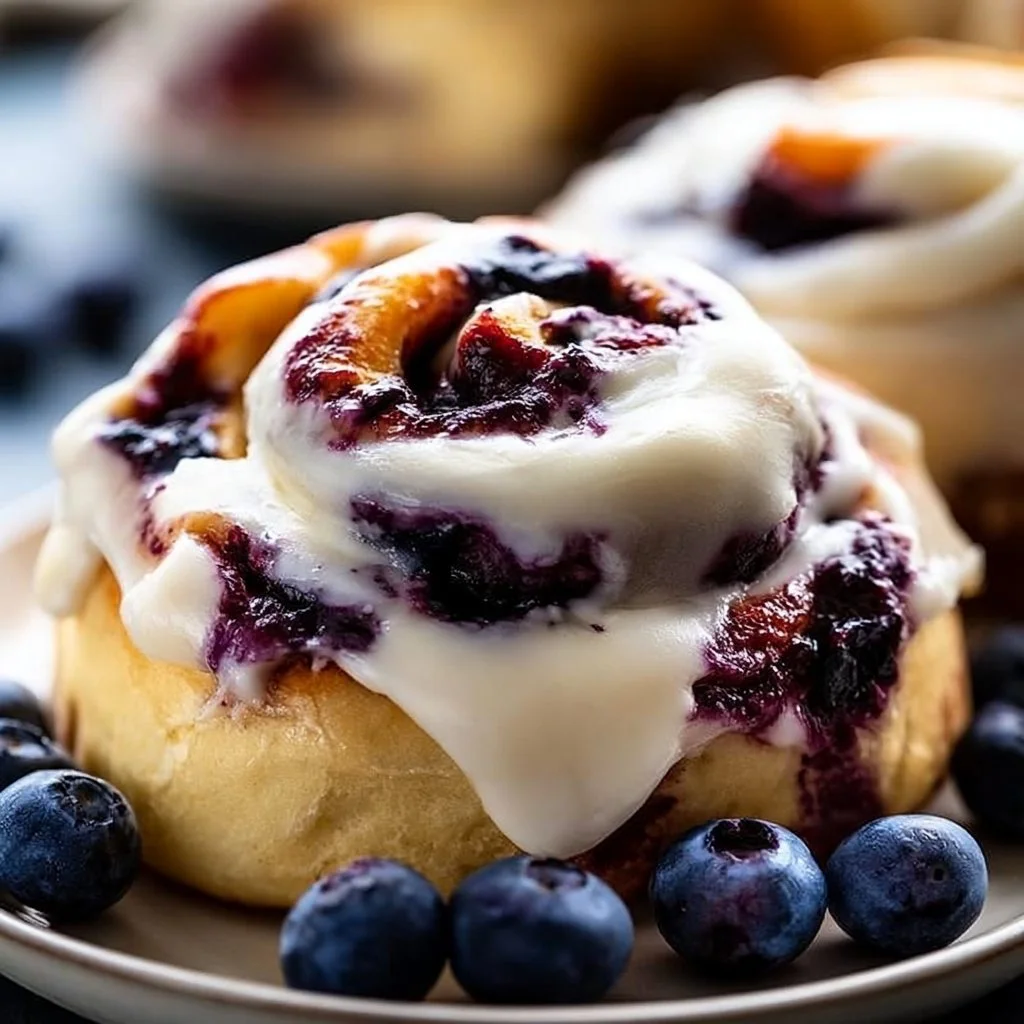 Delicious homemade blueberry cinnamon rolls with cream cheese icing