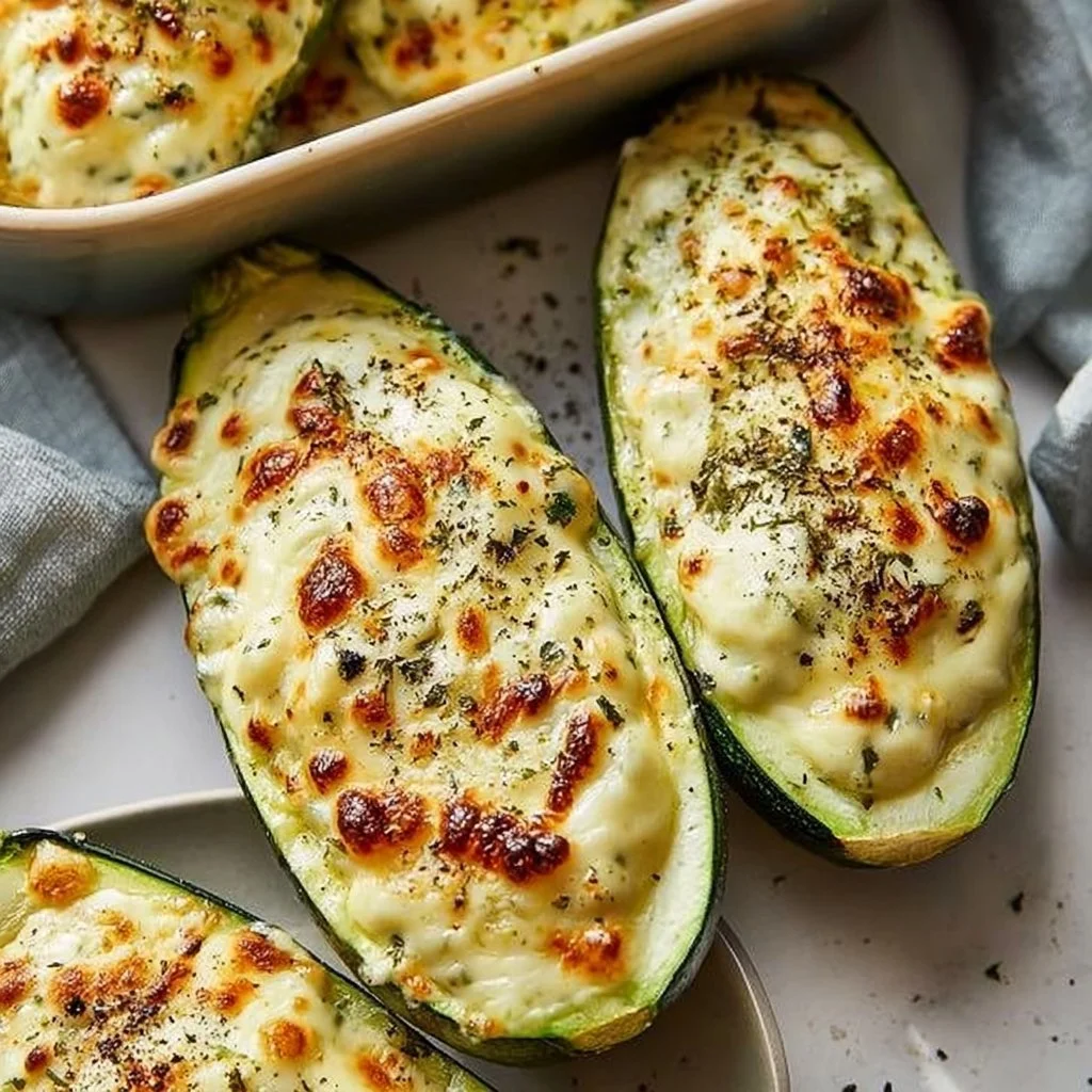 Healthy and delicious zucchini boats filled with savory ingredients.