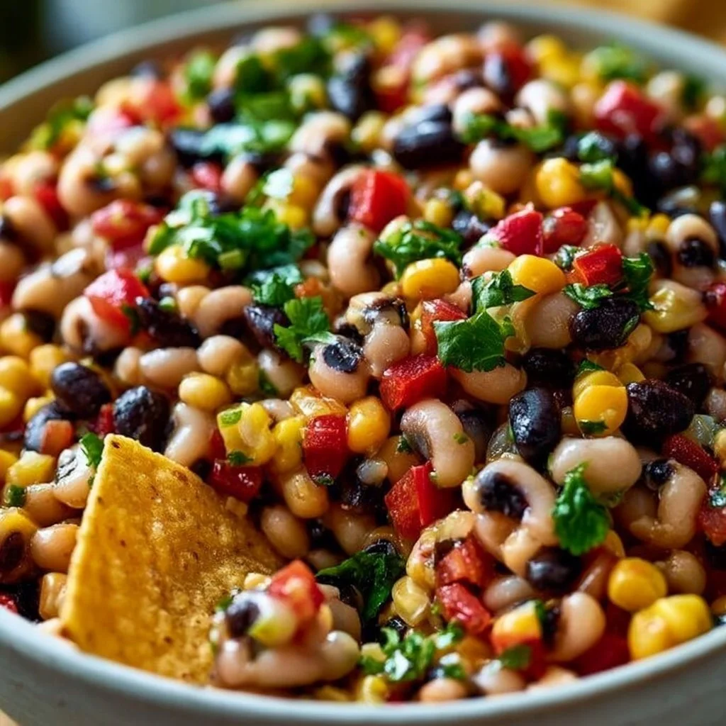 Fresh Cowboy Caviar Dip served in a bowl with colorful ingredients