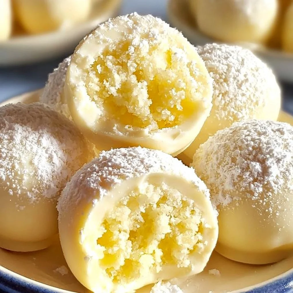 Delicious lemon chocolate truffles garnished with lemon zest and cocoa powder.
