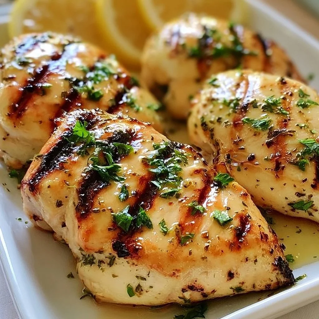 Succulent Lemon Herb Chicken garnished with fresh herbs and lemons.