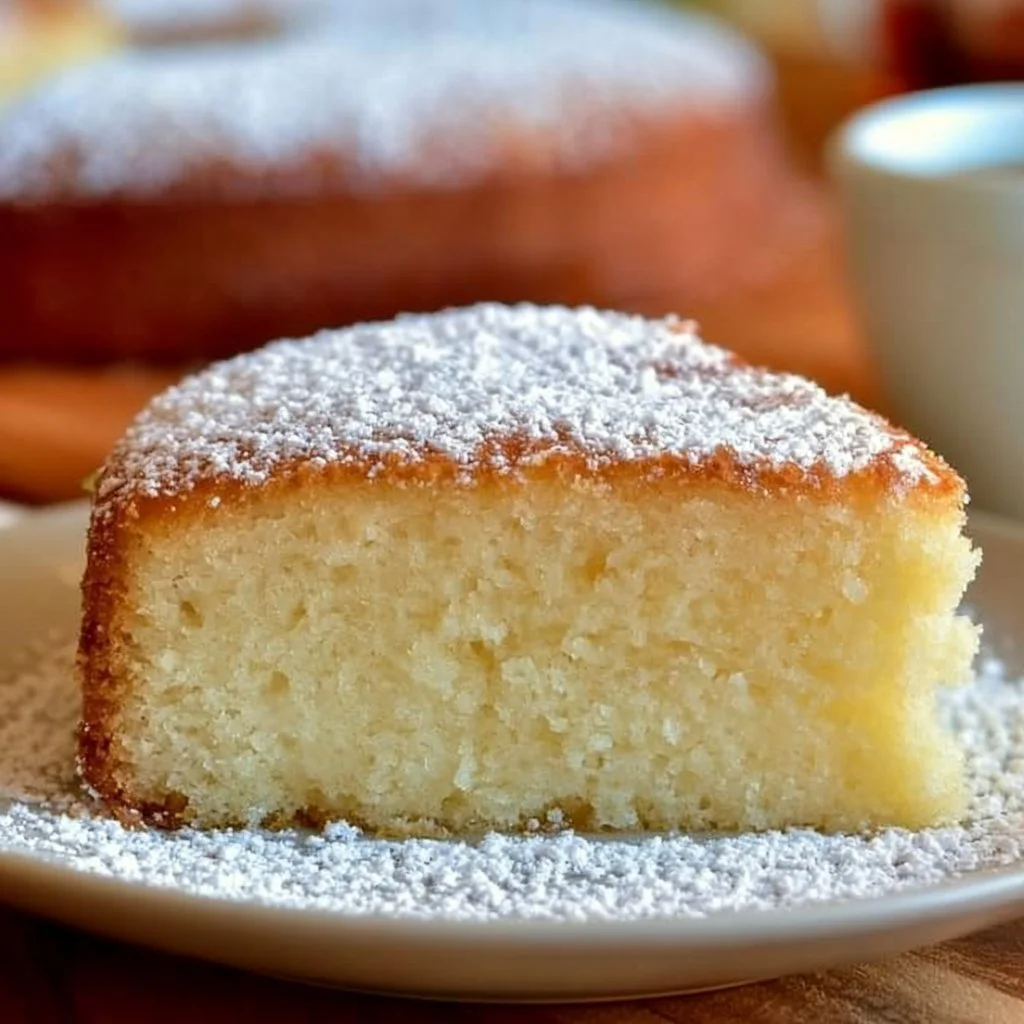 Sliced Lemon Ricotta Cake with a lemon garnish on a white plate
