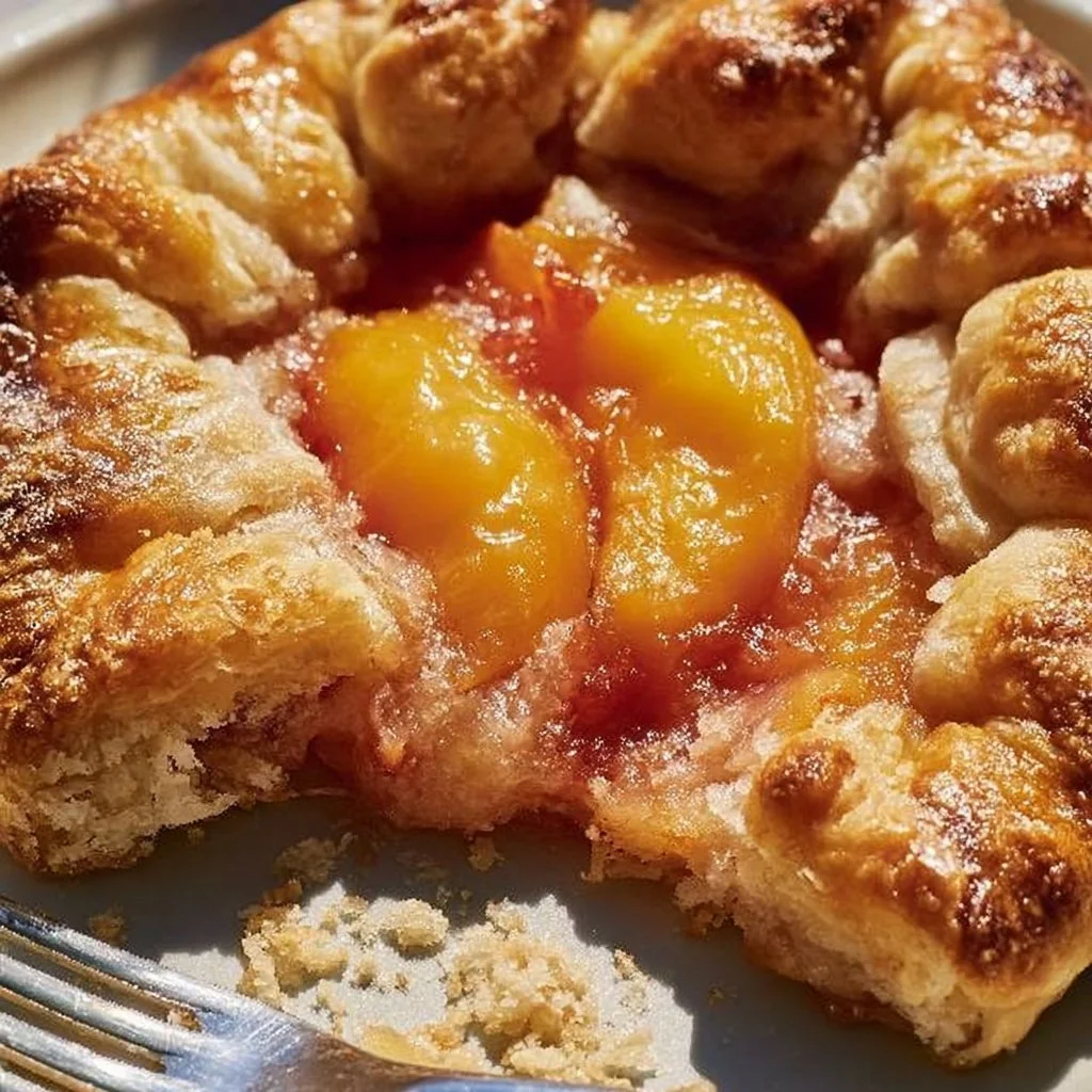 Homemade peach galette with fresh peaches and a flaky crust