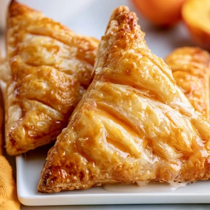 Freshly baked peach turnovers with golden crust and juicy peach filling